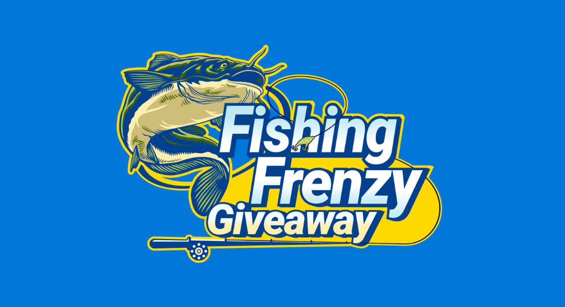 Text: Fishing Frenzy Giveaway Image: Catfish on Fishing Hook