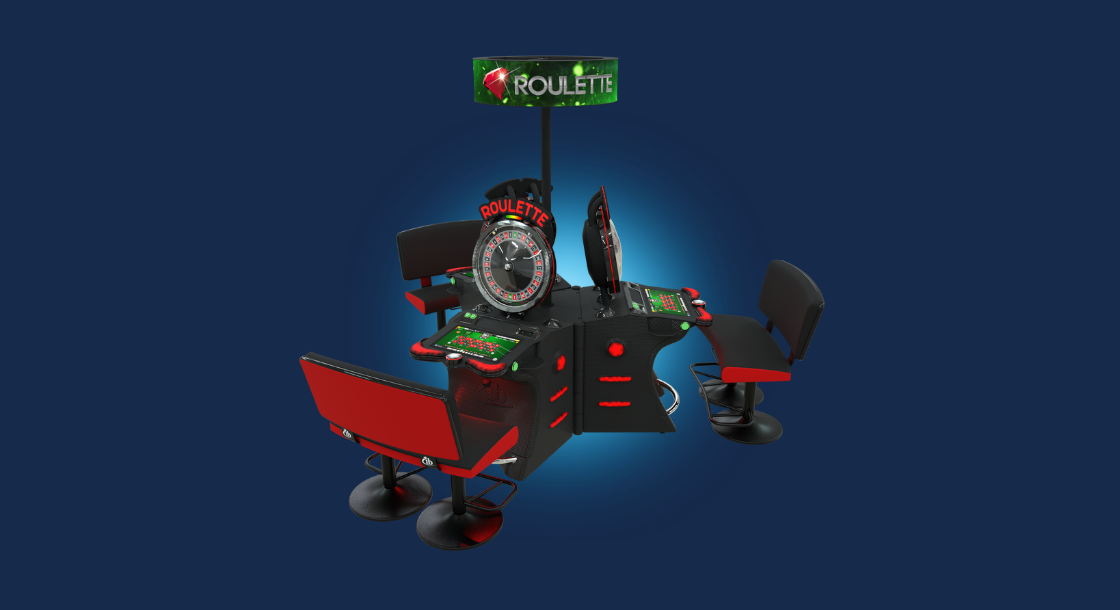 Electronica Roulette game featuring 3 seats and individual digital displays.